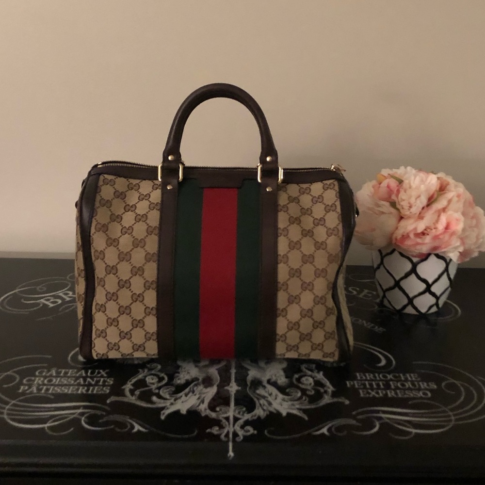 Authentic Vintage Gucci Web Boston Medium